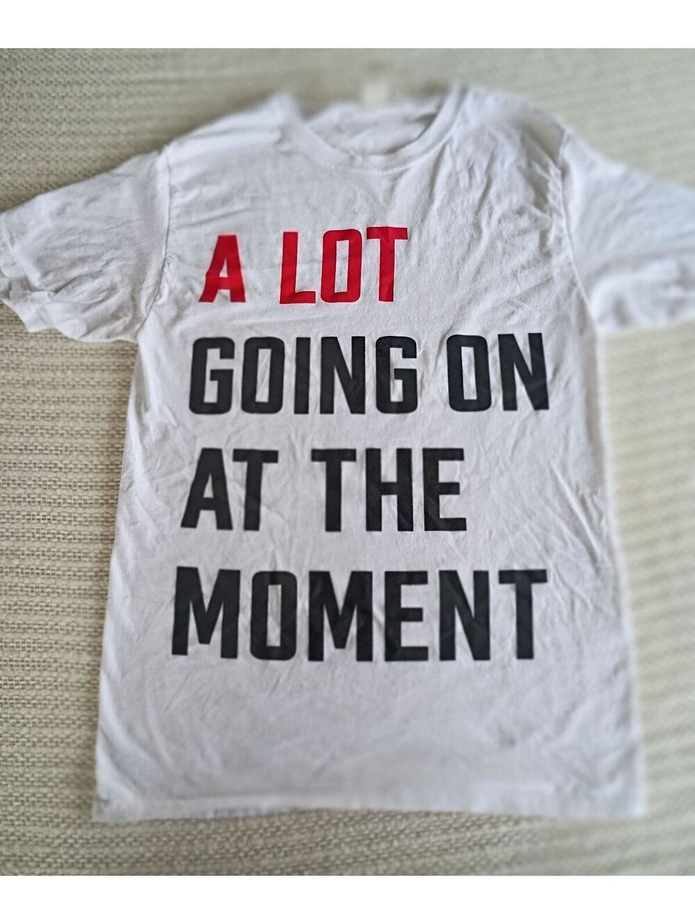 Altar'd State White Graphic T-Shirt with 'A LOT GOING ON AT THE MOMENT' Print